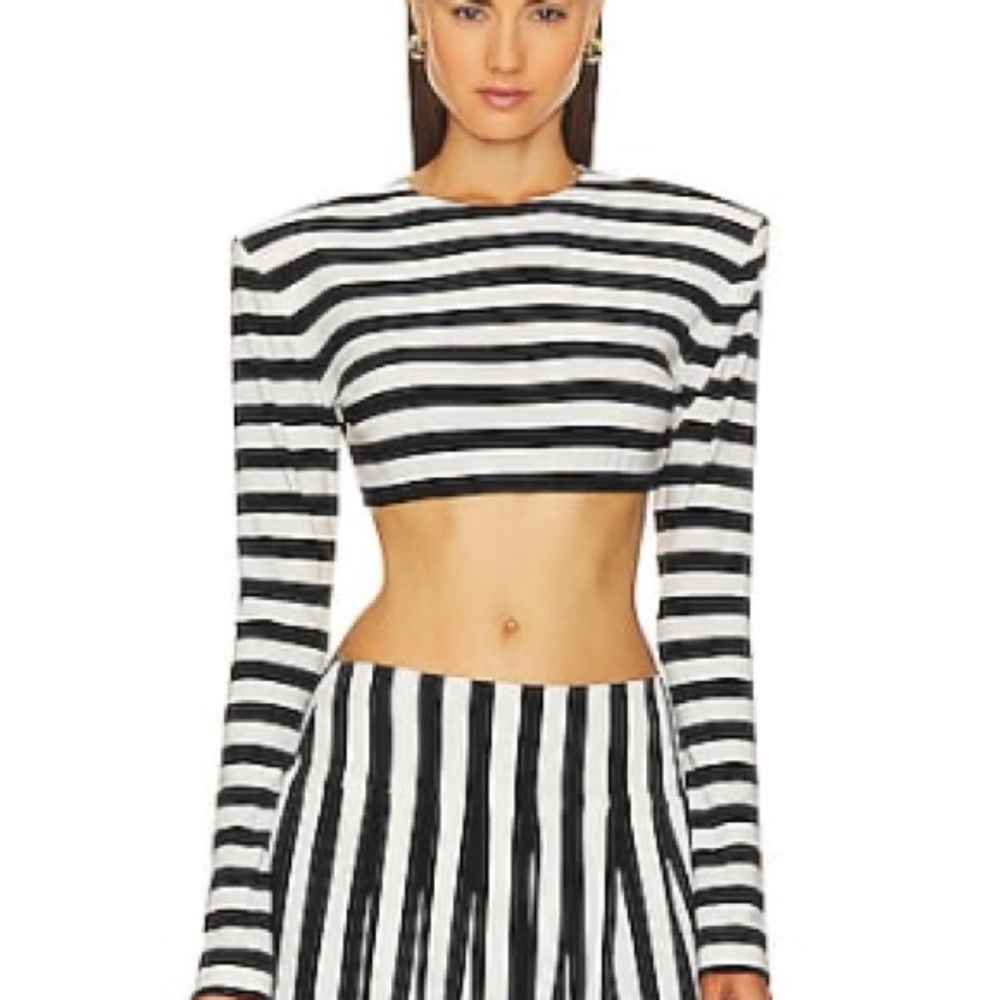 Norma Kamali Monochrome Striped Crop Top